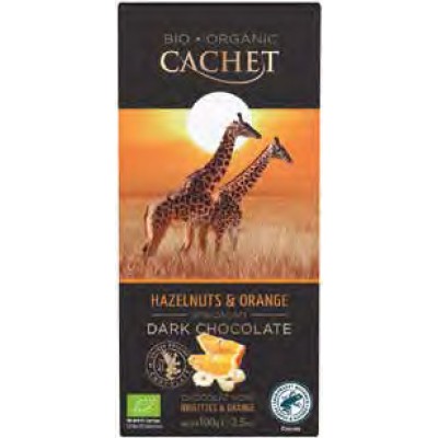 Cachet Dark Chocolate Bar with Hazelnuts and Orange